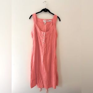 Malvin | Coral Pink Linen Pleated Front Mini Dress | Size XL